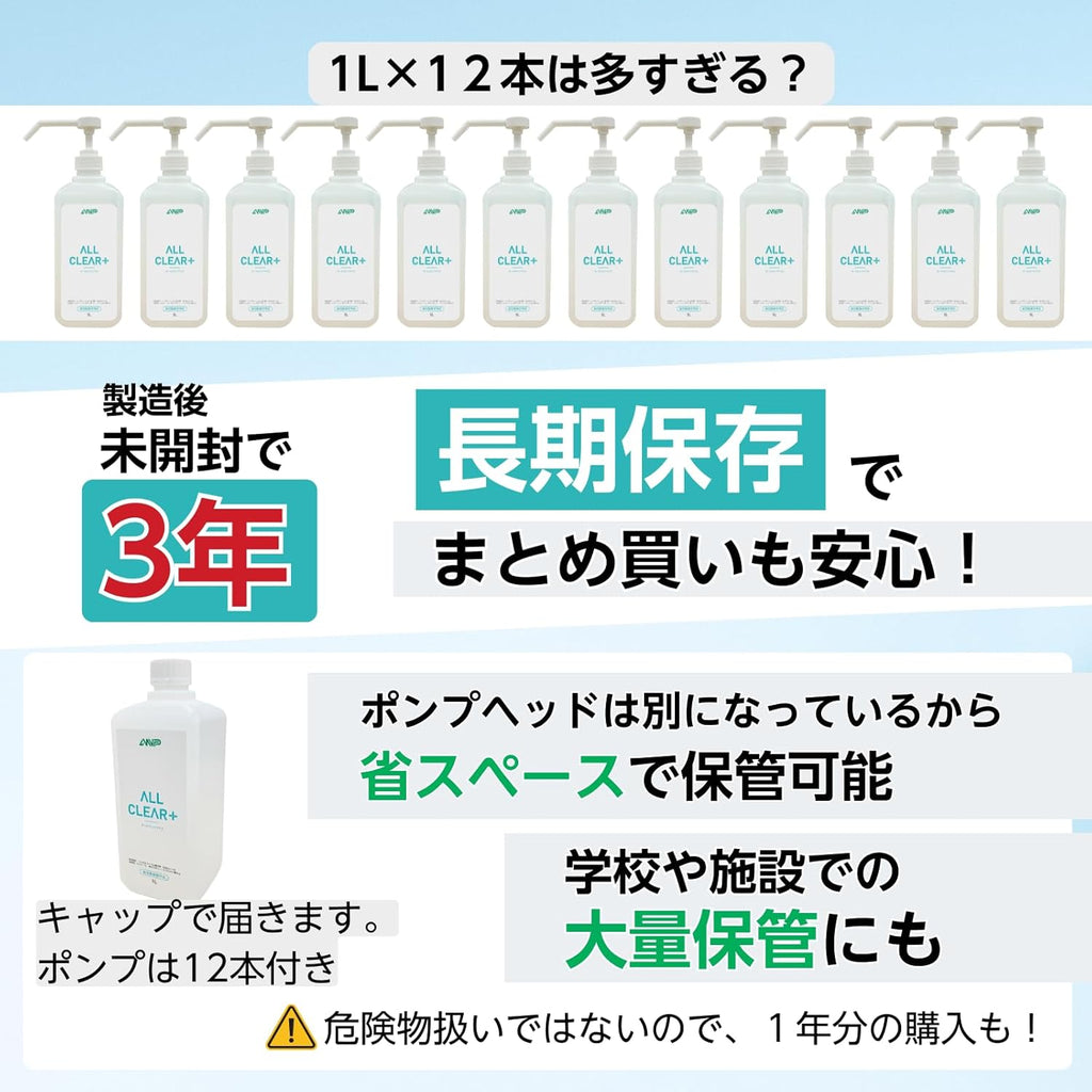 ANP 手指消毒剤/オールクリアプラス 1L×12本 長期保存が可能